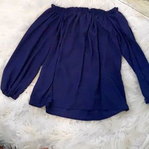 Royal blue off the shoulder long sleeve chiffon